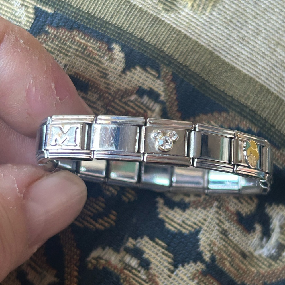 Disney Brand Stainless Steel Stretch Bracelet W/Mickey & Tinker Bell Charms - Picture 2 of 6
